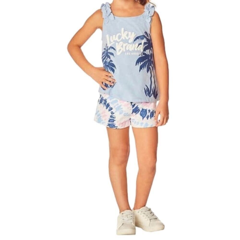 Lucky Brand Girls Tank Shirt Shorts 2 piece Set Blue Size 5 NWT